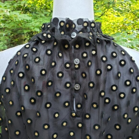 LOFT Black and Gold Clip Dot Velvet Embroidered Mesh Sleeveless Blouse Top (NWT) - Picture 7 of 8